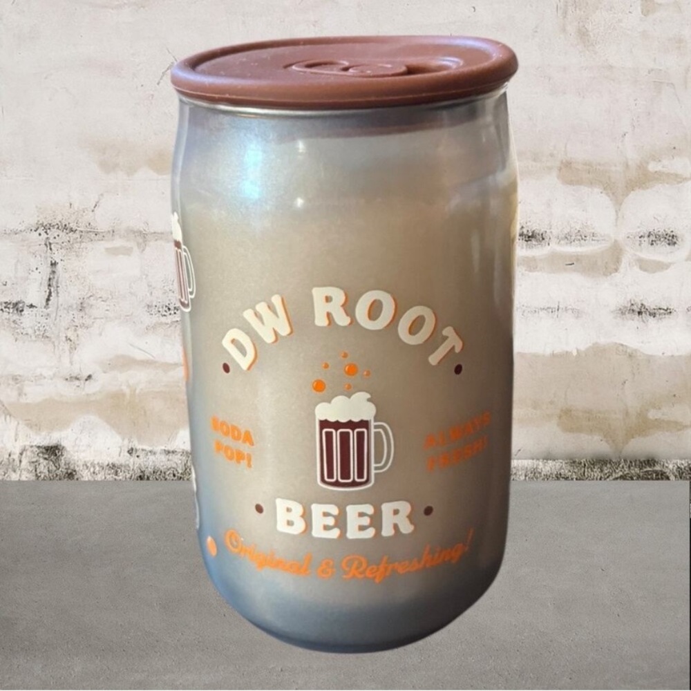 DW HOME Root Beer scented Can-Shaped Candle with Brown lid and Cream candle New